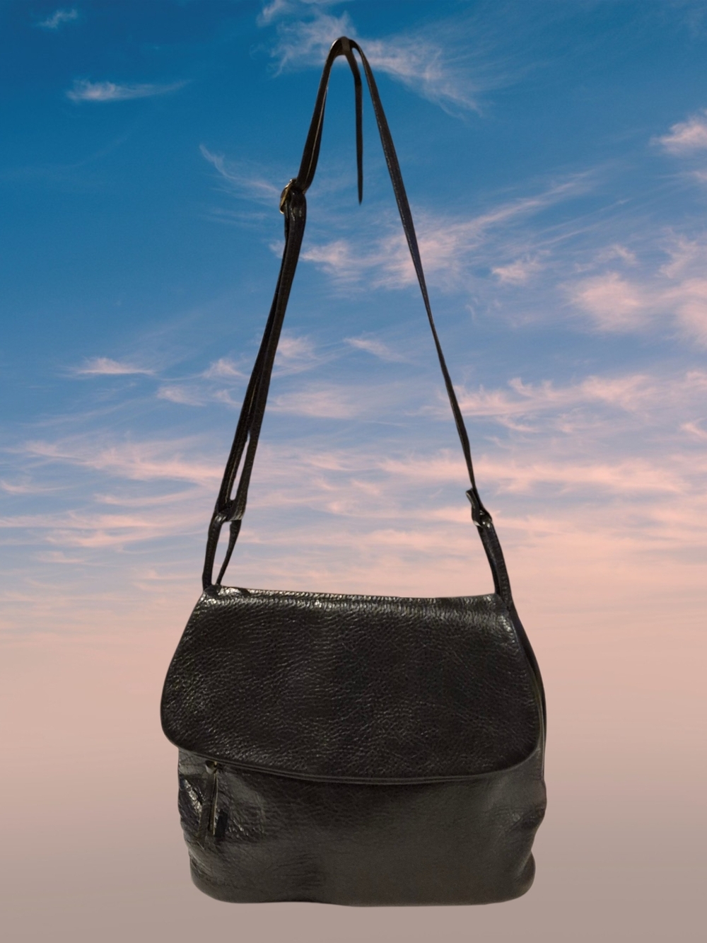 Vintage 1970s Dark Navy Leather Women's Crossbody Bag